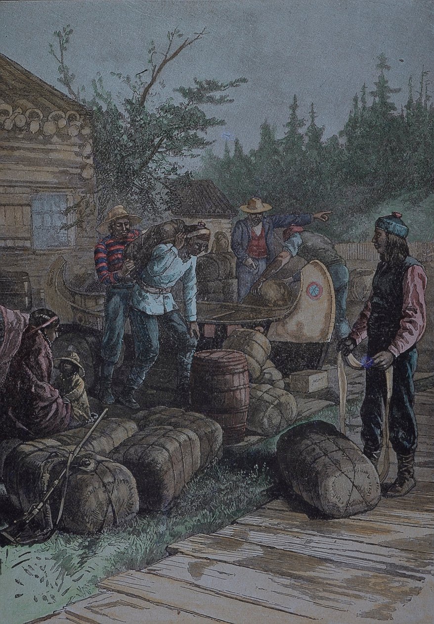 Hudson Bay Company, trading post in mid 19th century, late 19th century (engraving) بواسطة مدرسة اللغة الإنجليزية