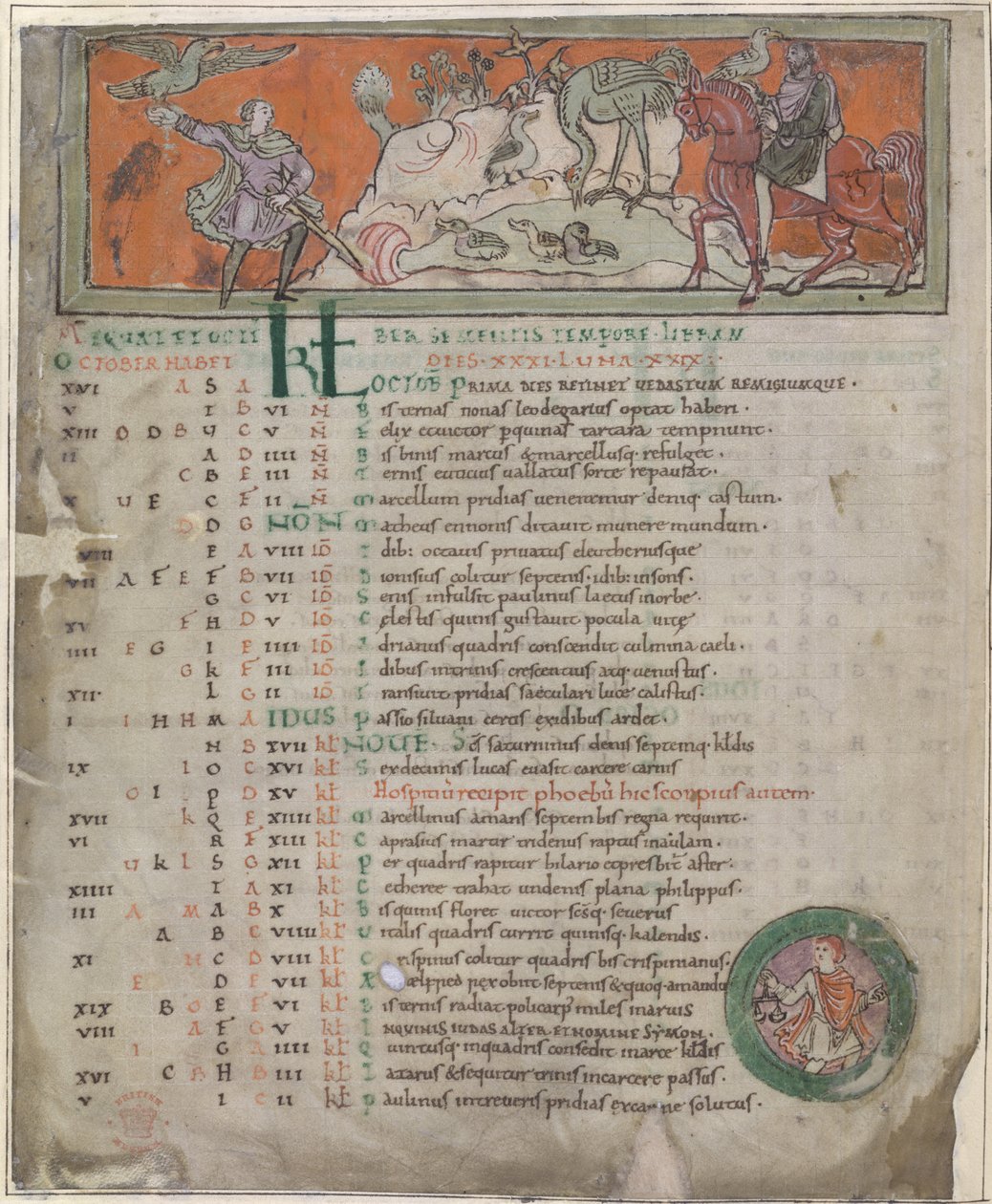 الصيد مع الصقر ، من "التقويم الأنجلو سكسوني" (ورق الرق) بواسطة مدرسة اللغة الإنجليزية