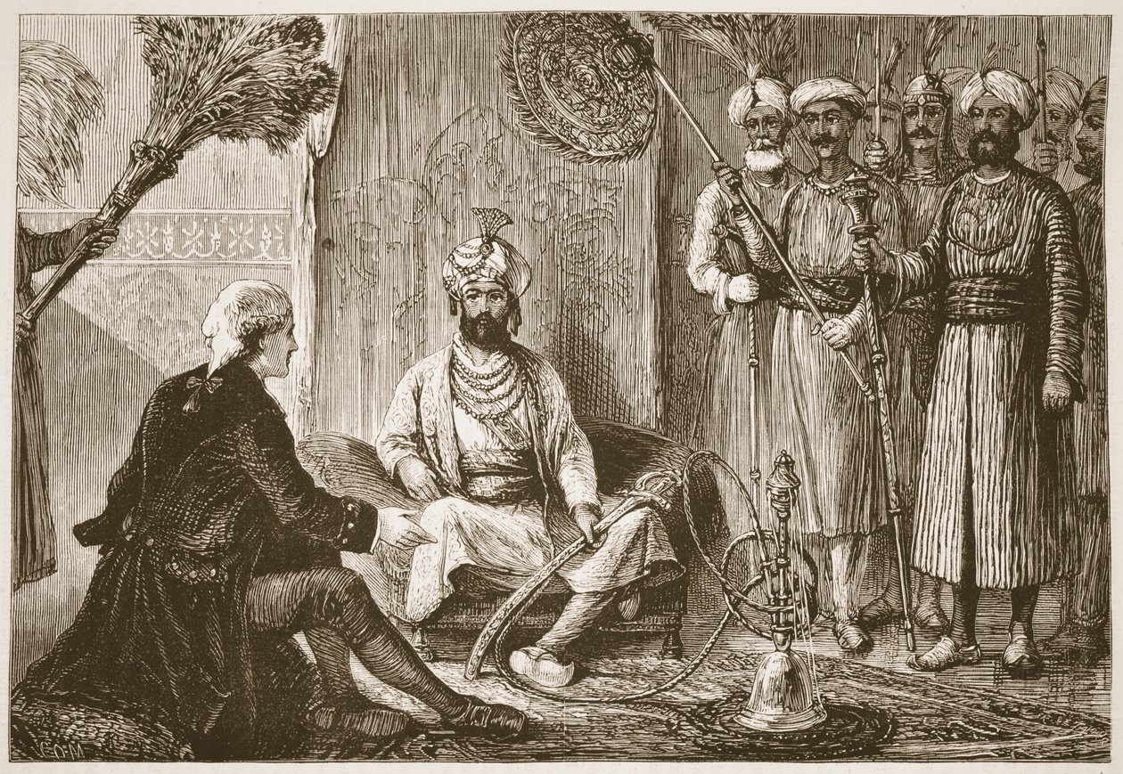 حيدر علي والمبشر ، توضيح من Cassells Illustrated History of India بقلم جيمس جرانت ، حانة. 1879 بواسطة مدرسة اللغة الإنجليزية