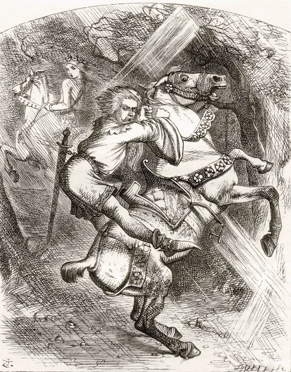 رسم توضيحي بعد J. Tenniel عن قصيدة "تحذير Blasphemer" ، من "The Ingoldsby Legends or Mirth and Marvels" ، بقلم توماس إنغولدسبي ، نُشر عام 1865 بواسطة مدرسة اللغة الإنجليزية