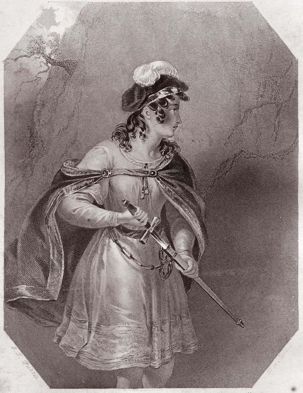 Imogene: ابنة Cymbeline - Imogen (Cymbeline) في - "" معرض شكسبير النسائي ، مجموعة من خمسة وأربعين صورة جادة لفناني لندن الأوائل ، غنية بالإشعارات النقدية والأدبية "" حوالي عام 1838 - من "" معرض النساء من شا بواسطة مدرسة اللغة الإنجليزية