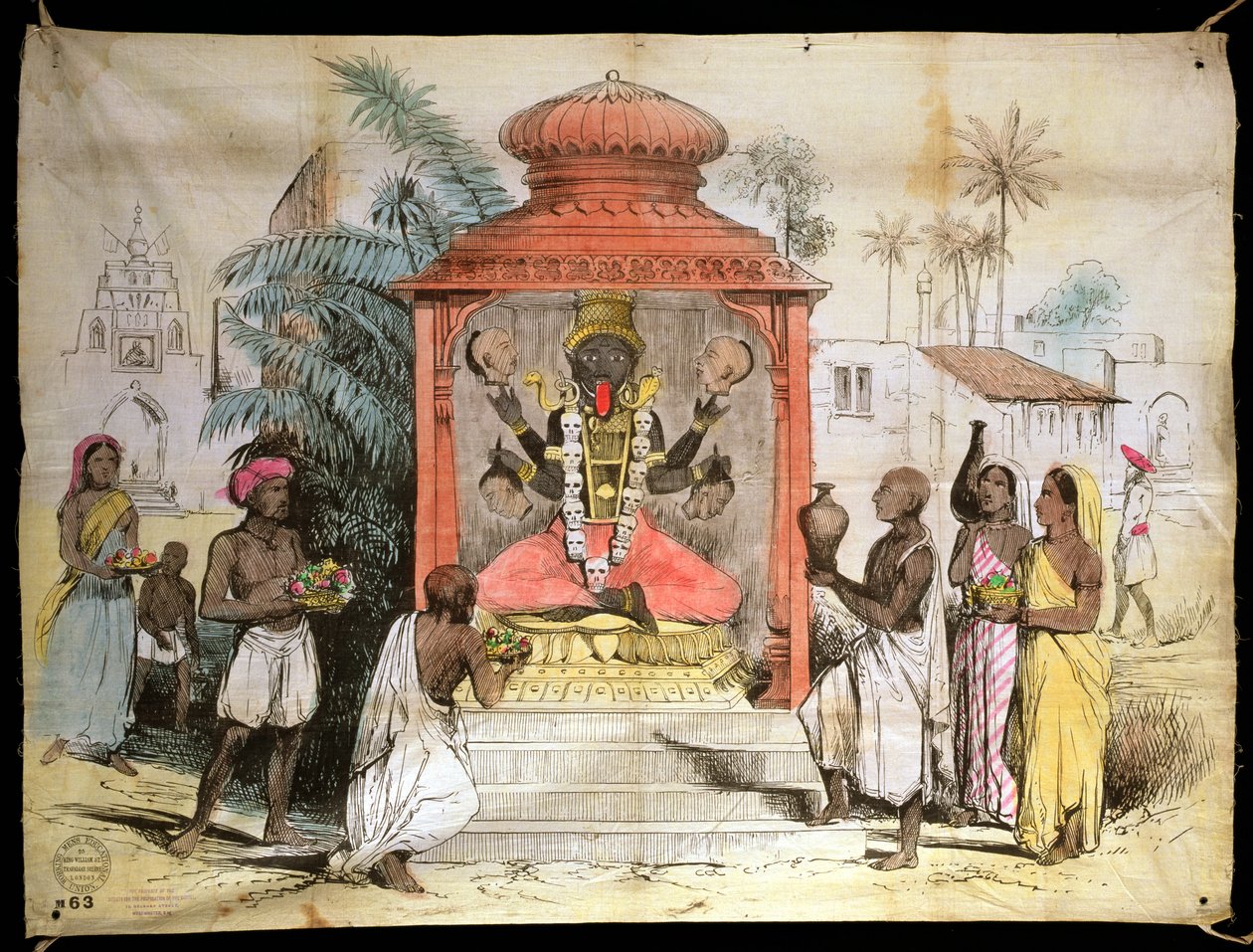 الهند ، شخصية وعبادة كالي ، c.1850 (حبر وغسل على القماش) بواسطة مدرسة اللغة الإنجليزية