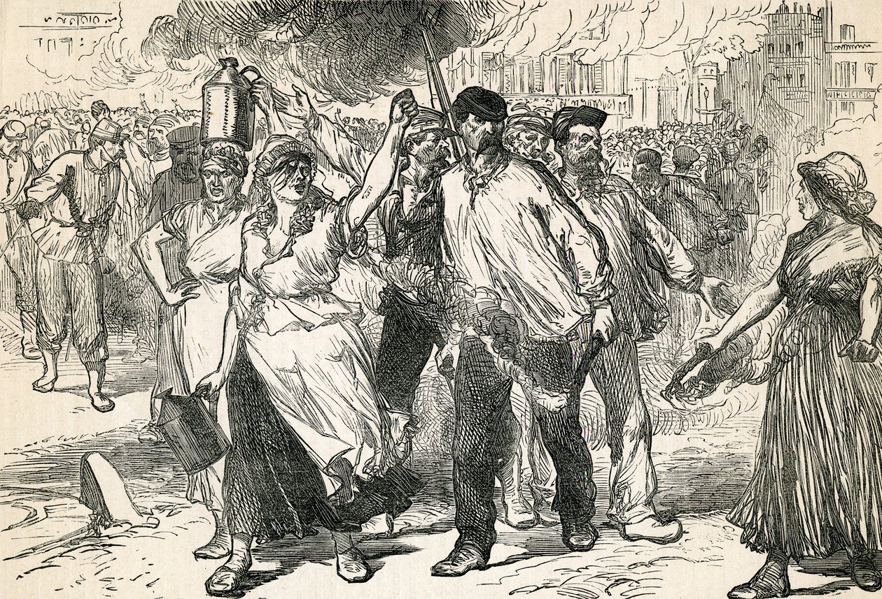 تمرد المتمردين في شوارع باريس ، مأخوذ من التاريخ المصور كاسيلز ، 1872 بواسطة مدرسة اللغة الإنجليزية