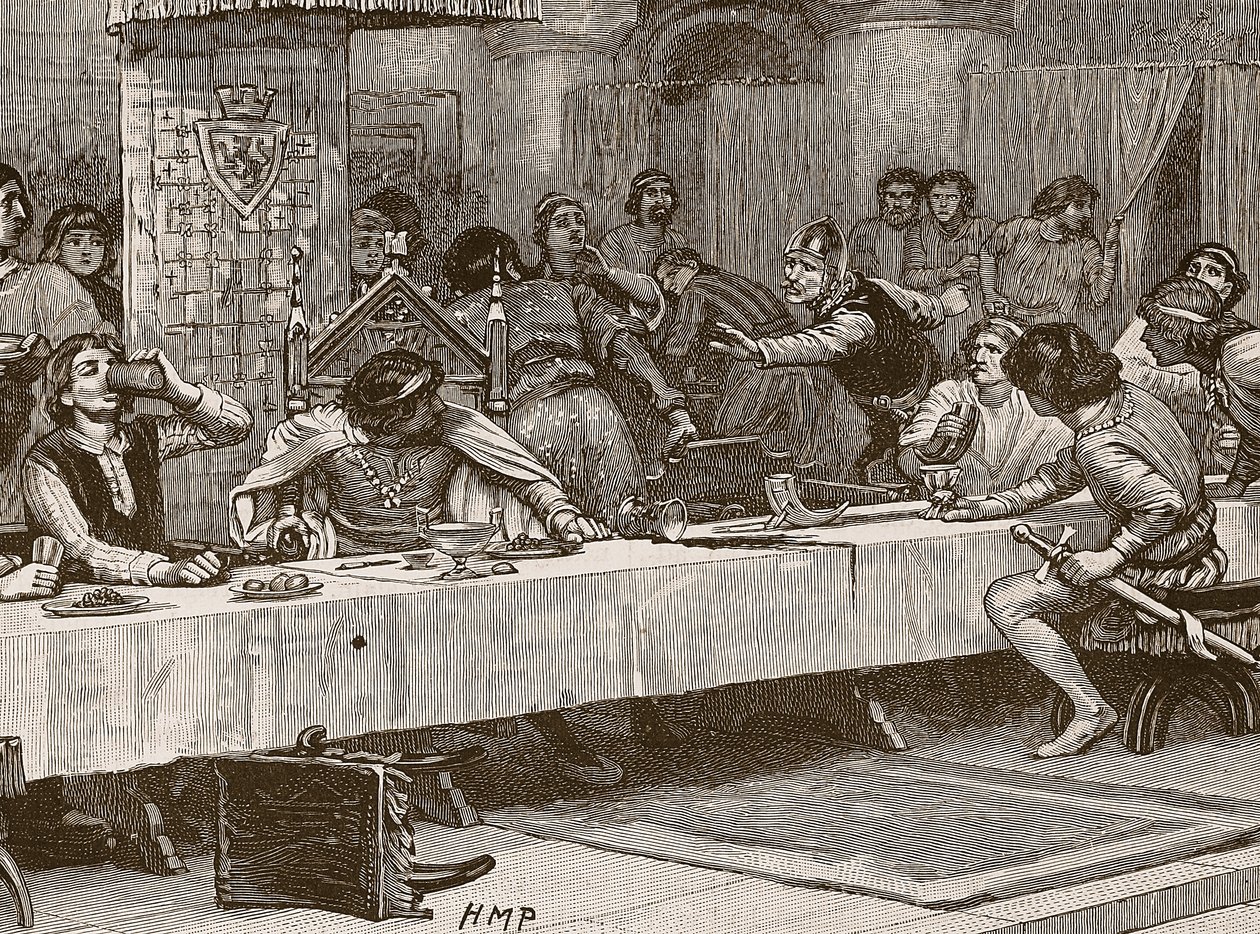 مقاطعة عشاء عيد الميلاد Balliols عيد الميلاد ، التوضيح من Cassells Illustrated تاريخ إنجلترا (صورة بني داكن) بواسطة مدرسة اللغة الإنجليزية