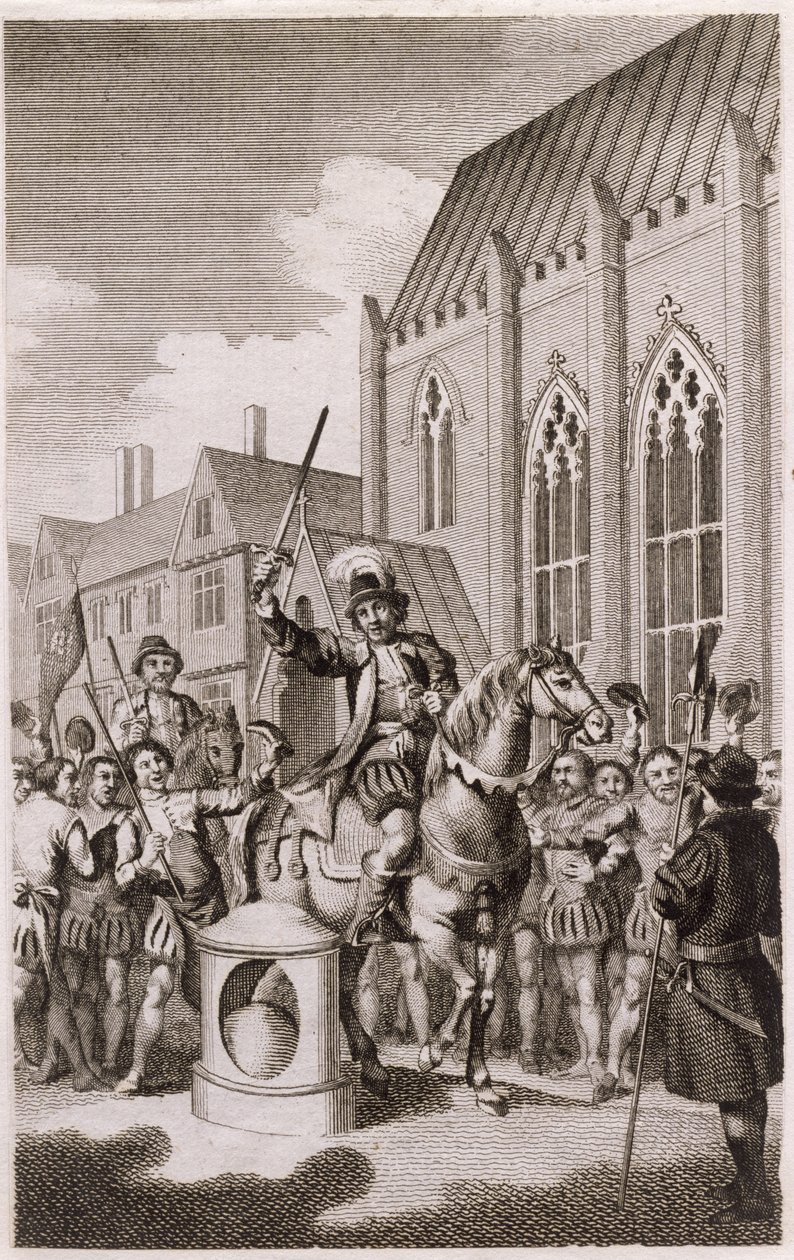 تمرد جاك كاديس في عام 1450: كيد يعلن نفسه سيد مدينة لندن في لندن ستون ، شارع كانون ، 1770 بواسطة مدرسة اللغة الإنجليزية
