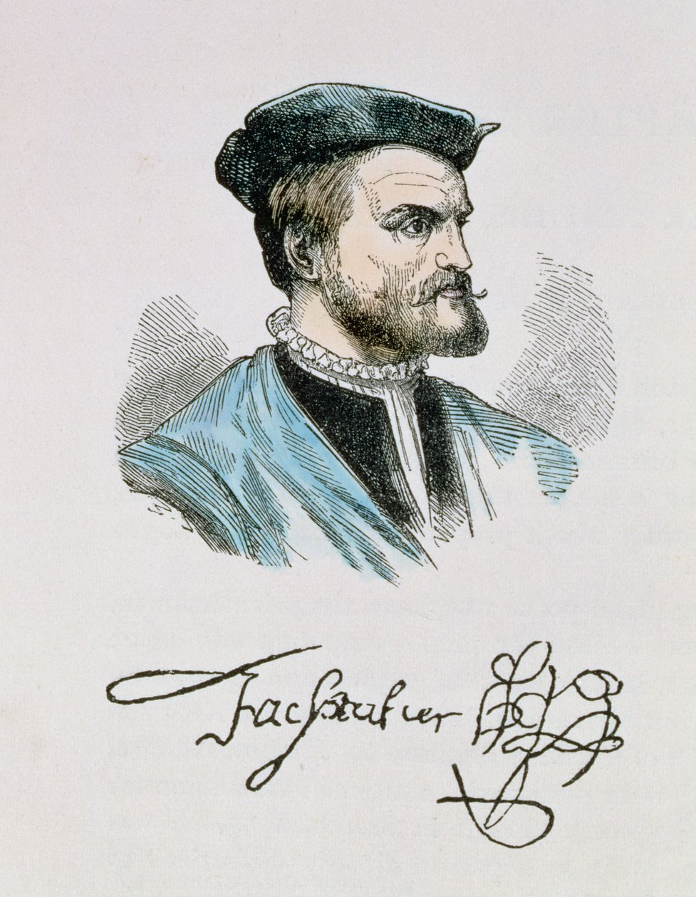 جاك كارتييه (1491-1557) توضيح من المجلد الرابع من "السرد والتاريخ النقدي لأمريكا" ، 1886 (تلوين لاحق) بواسطة مدرسة اللغة الإنجليزية