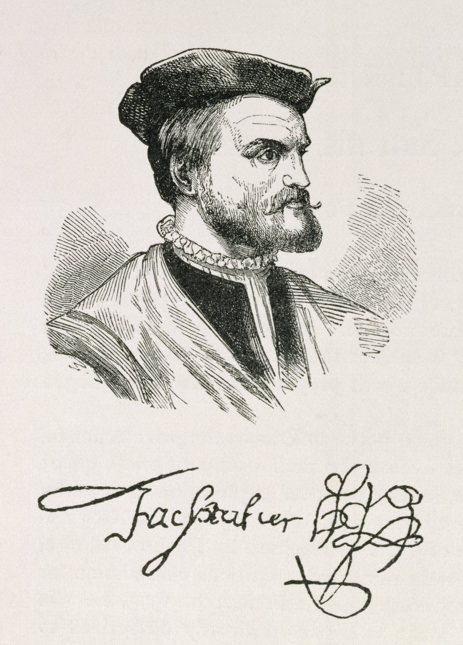 جاك كارتييه (1491-1557) توضيح من المجلد الرابع من "السرد والتاريخ النقدي لأمريكا" ، 1886 بواسطة مدرسة اللغة الإنجليزية