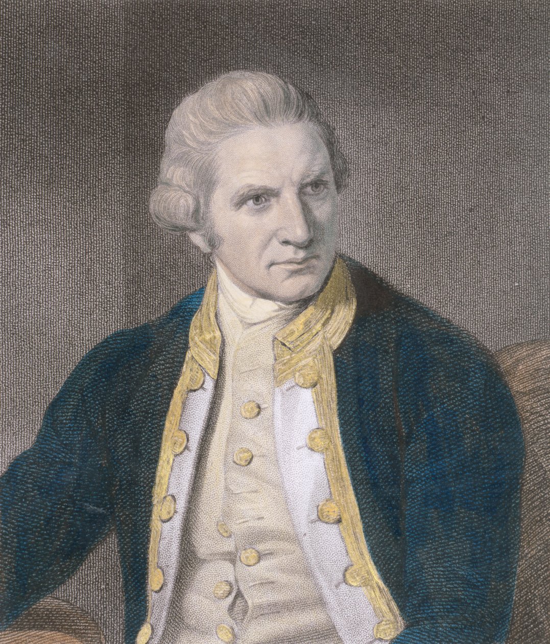 جيمس كوك (1728-79) من "معرض الصور" ، نُشر عام 1833 (النقش) (تلوين لاحق) بواسطة مدرسة اللغة الإنجليزية