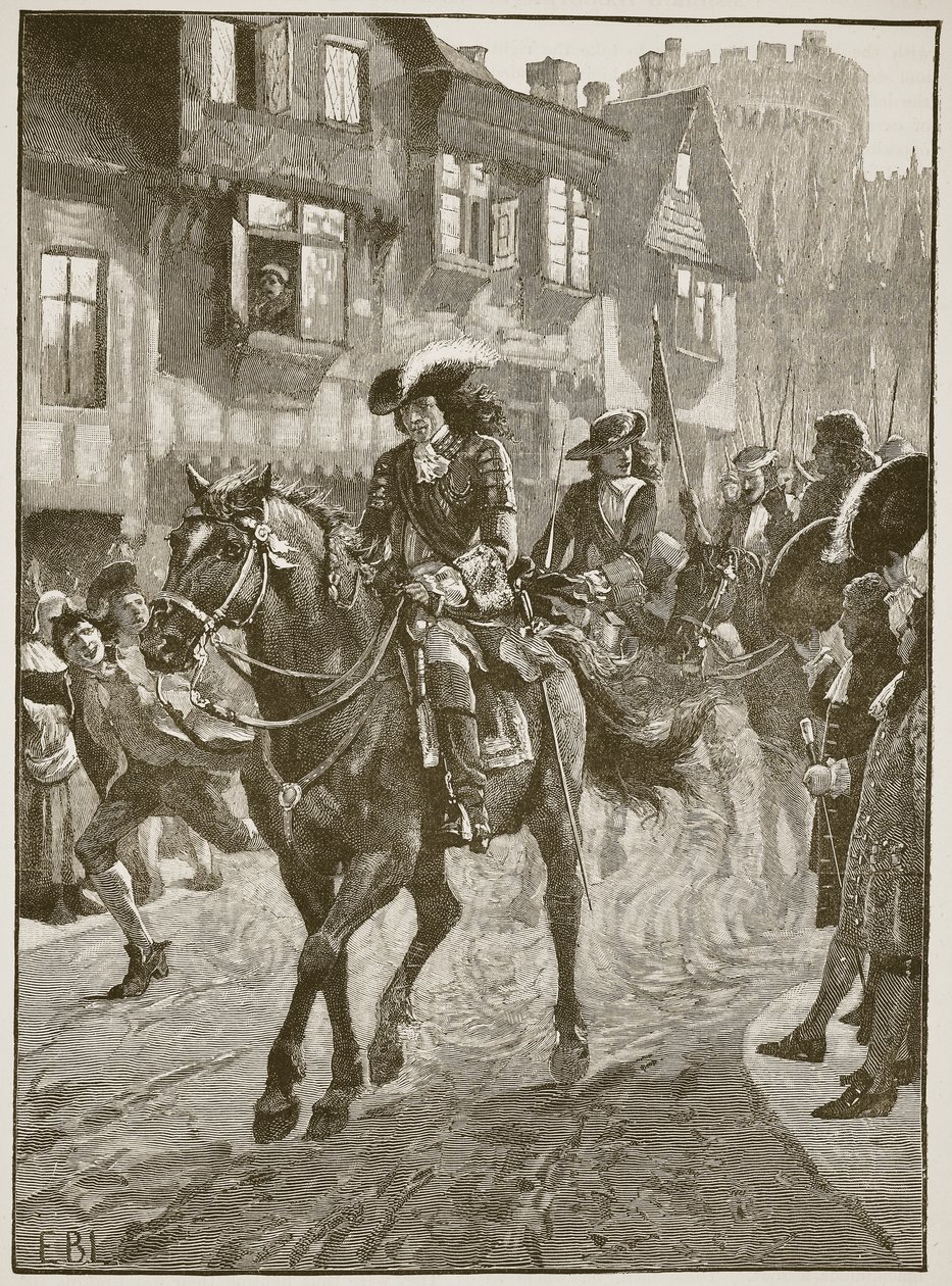جيمس يدخل دبلن بعد معركة بوين ، رسم توضيحي من Cassells Illustrated History of England (sepia photo) بواسطة مدرسة اللغة الإنجليزية