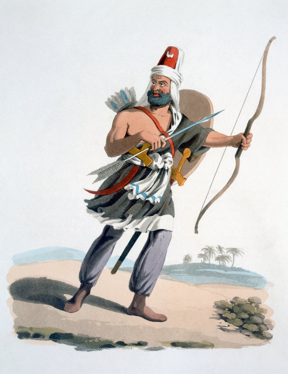الإنكشارية في شبه الجزيرة العربية ، من الزي العسكري لتركيا ، 1830 (الحفر اليدوي والألوان المائية) بواسطة مدرسة اللغة الإنجليزية