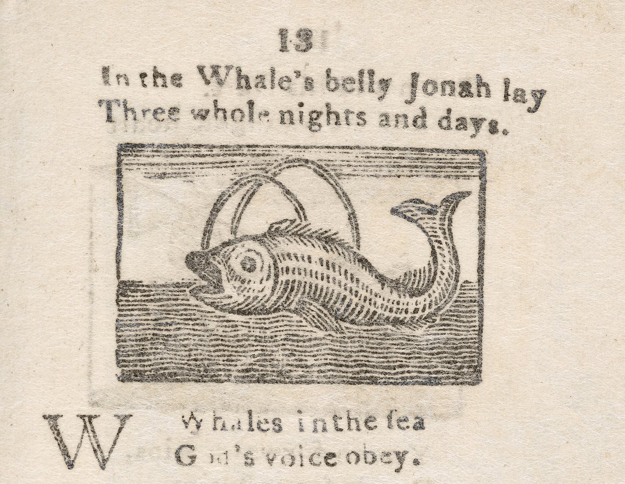 "Jonah in the Whale’s Belly" ، رسم توضيحي للحرف W ، من "أبجدية الطفل ..." ، حوالي 1820 (نقش) بواسطة مدرسة اللغة الإنجليزية