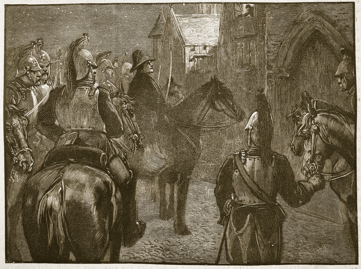 اختطاف دوق دينجين ، 1804 ، رسم توضيحي من كاسيلس إيستريتد إنجلشتور إنجلاند (بني داكن) بواسطة مدرسة اللغة الإنجليزية