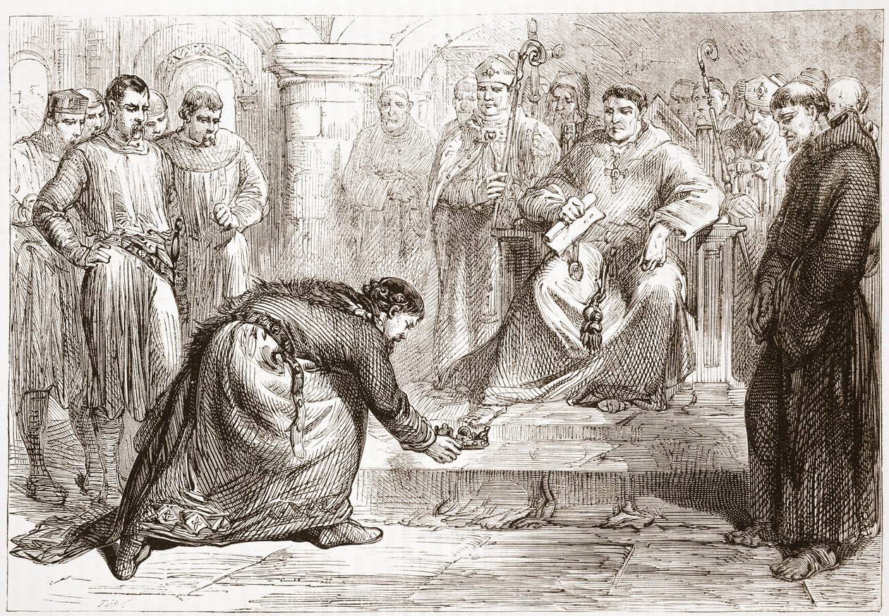 King John and the Popes Legate ، توضيح من تاريخ البروتستانتية بقلم جيمس أيتكين ويلي (1808-1890) ، حانة. 1878 بواسطة مدرسة اللغة الإنجليزية