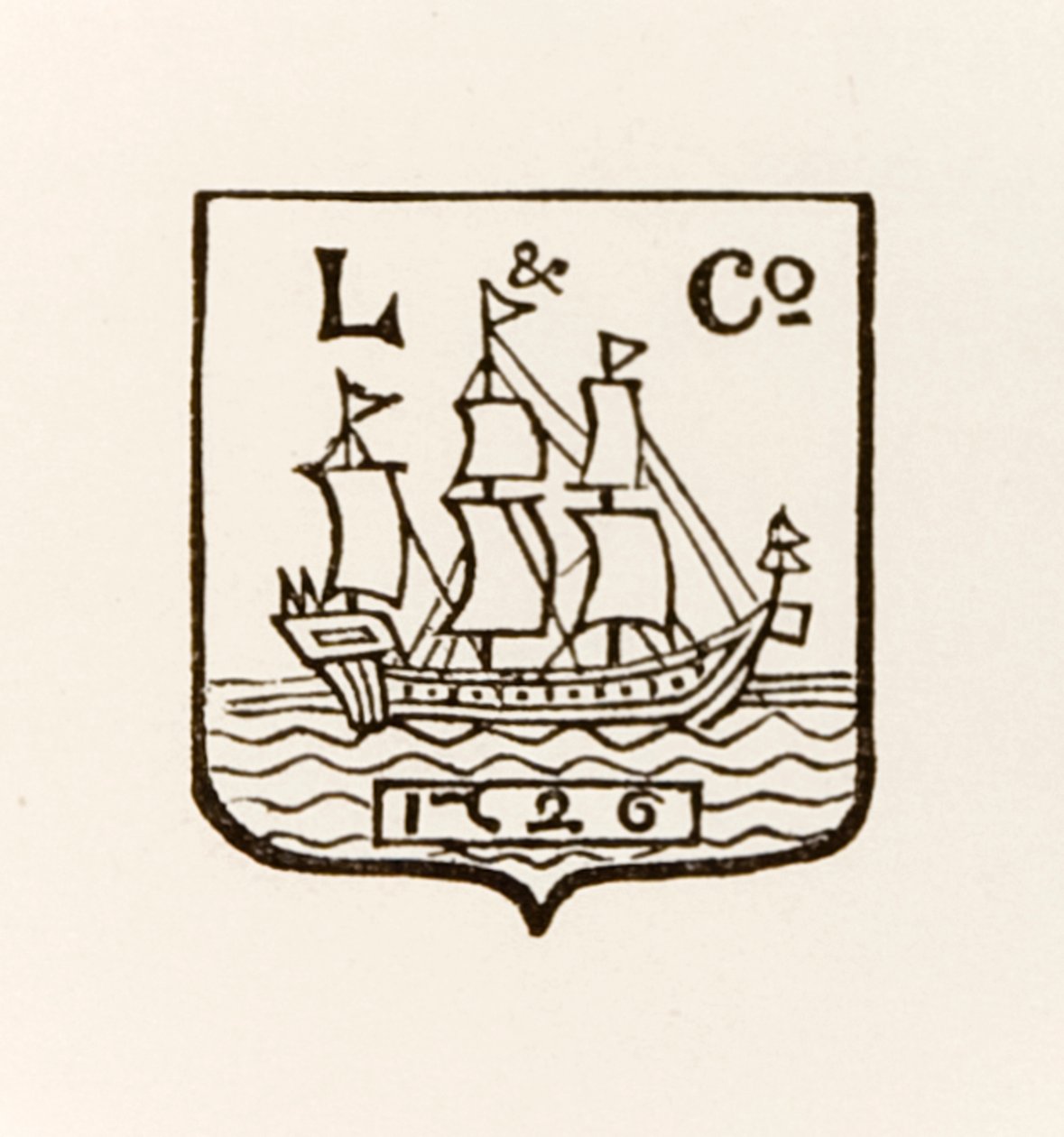 L & Co Ship 1726 شعار يستخدمه Longmans Green and Company بواسطة مدرسة اللغة الإنجليزية