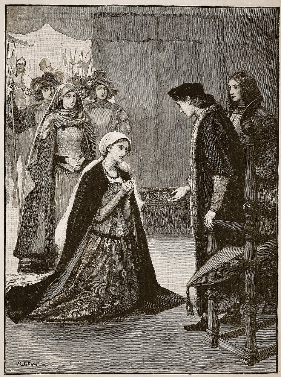 السيدة كاثرين جوردون قبل هنري السابع ، رسم توضيحي من Cassells Illustrated History of England (sepia photo) بواسطة مدرسة اللغة الإنجليزية