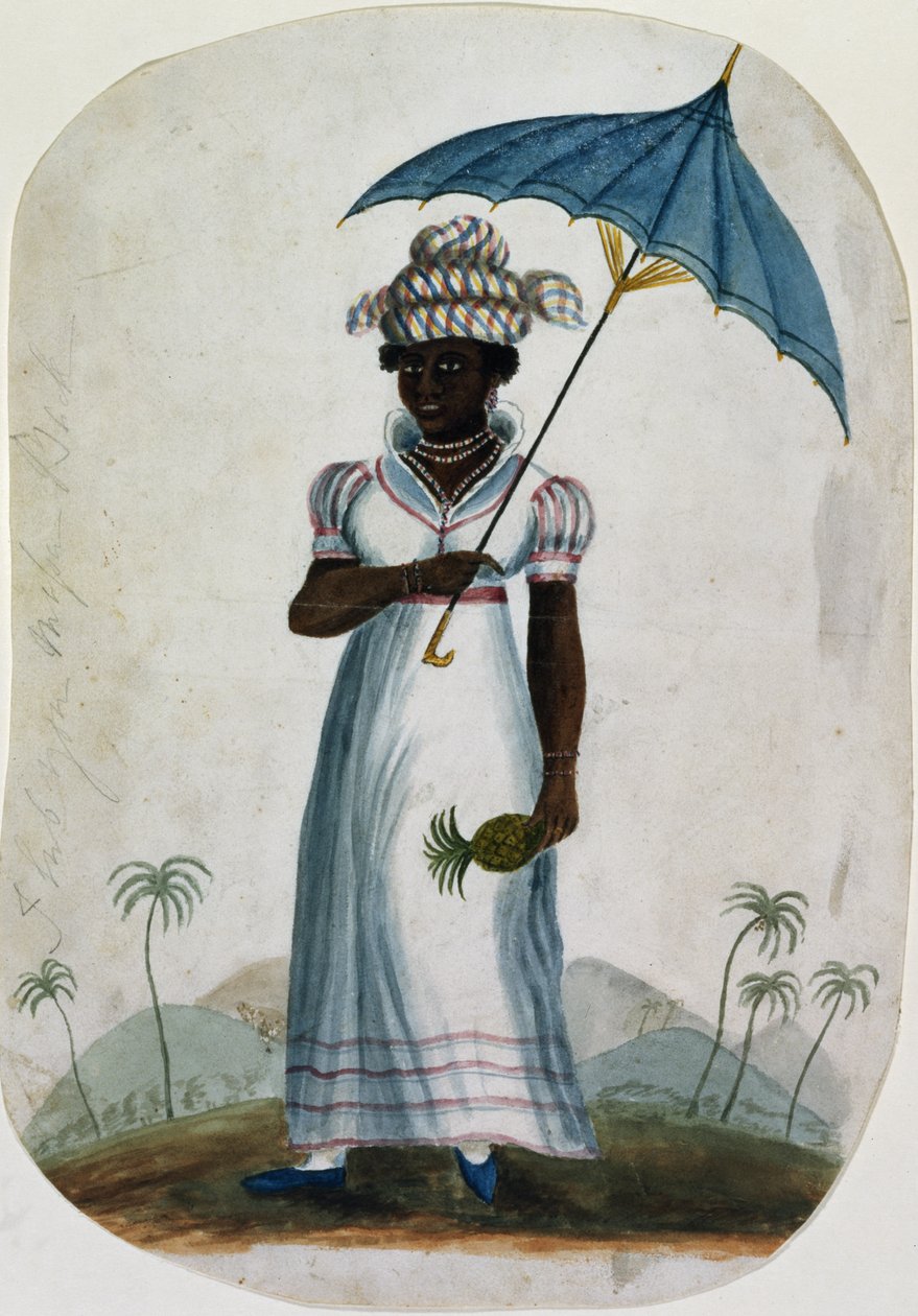 سيدة مع مظلة والأناناس ، c.1840 (مرحاض على ورق) بواسطة مدرسة اللغة الإنجليزية