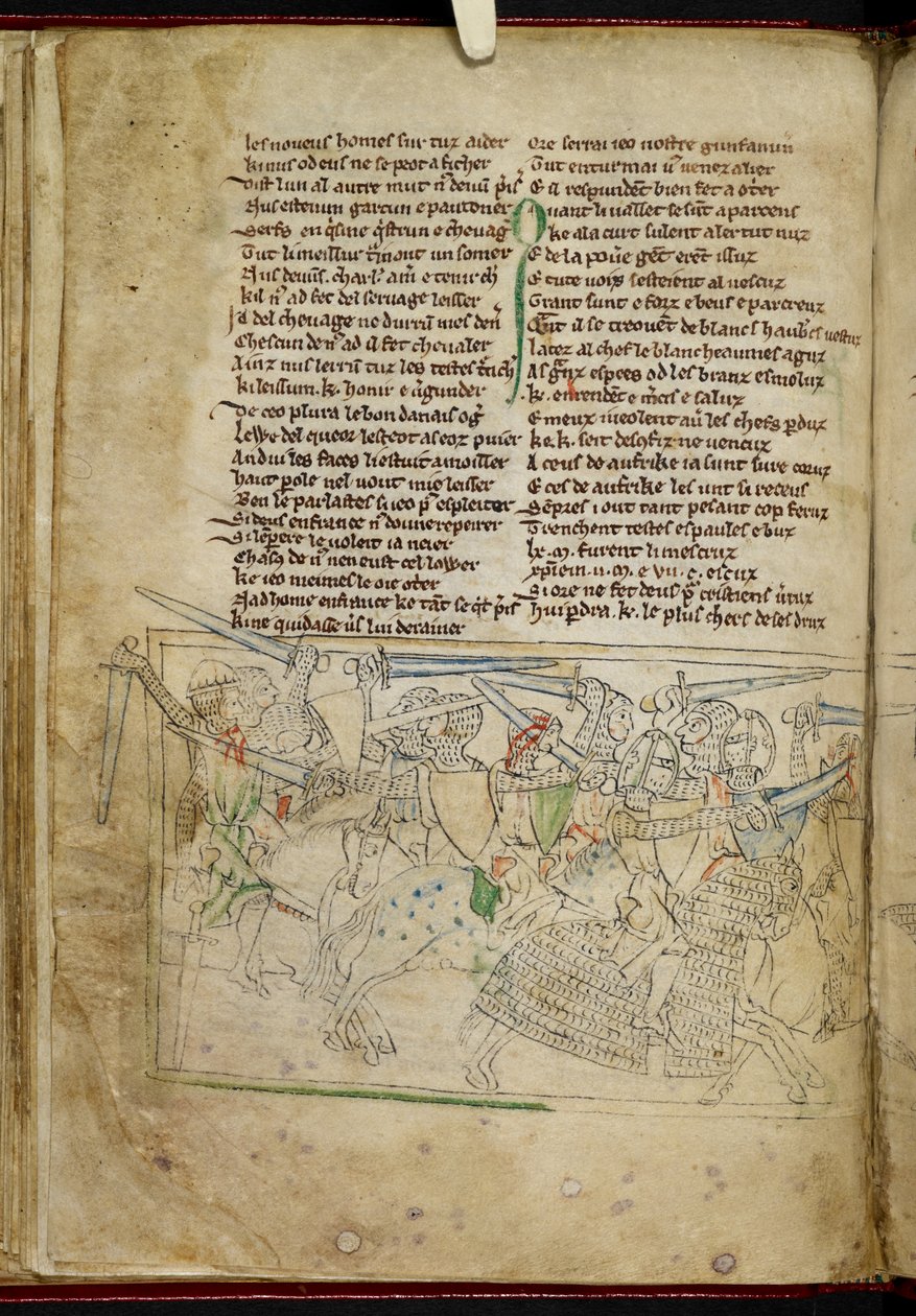 Lansdowne 782 f.26v معركة بين الفرسان الخياليين ، من "Chanson d