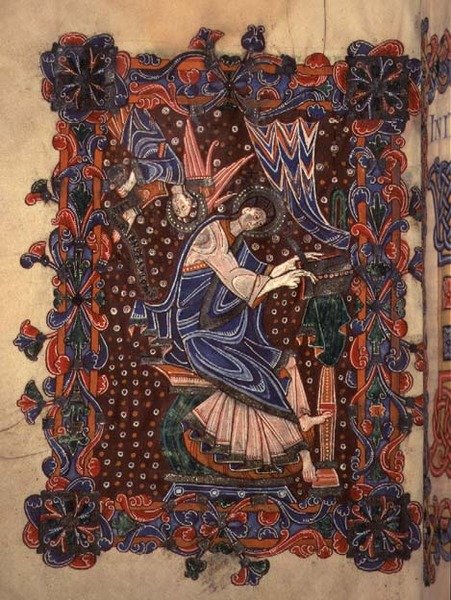 Lat 14782 f.16v سانت ماثيو يكتب إنجيله ، حوالي 1080 (ورق) بواسطة مدرسة اللغة الإنجليزية