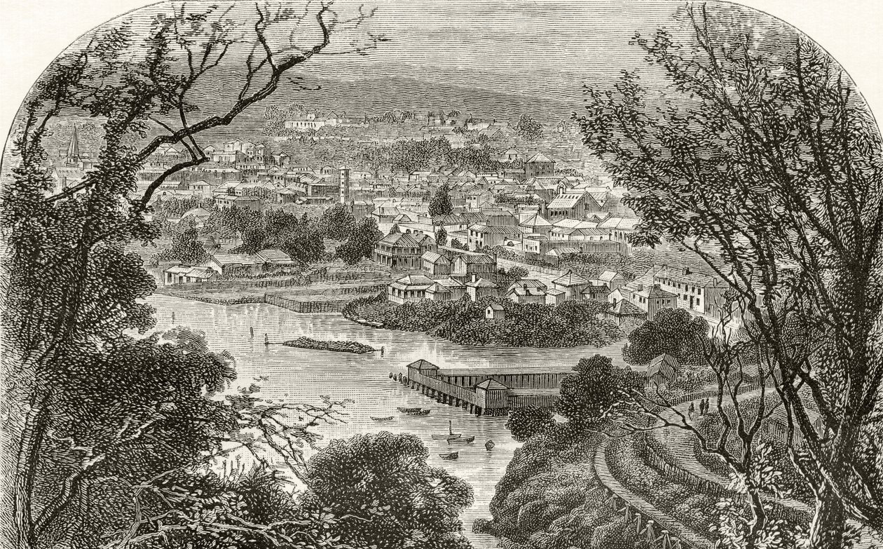 لونسيستون ، تسمانيا ، 1880 ، من "الصور الأسترالية" بقلم هوارد ويلوبي ، نشرته جمعية المسالك الدينية ، لندن ، 1886 بواسطة مدرسة اللغة الإنجليزية