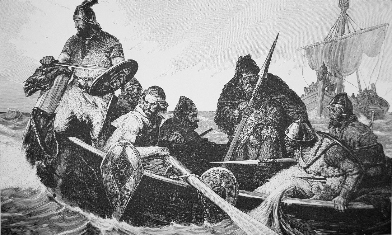 Leif Ericson discovers the shore of Vinland the Good, probably Newfoundland (engraving) بواسطة مدرسة اللغة الإنجليزية