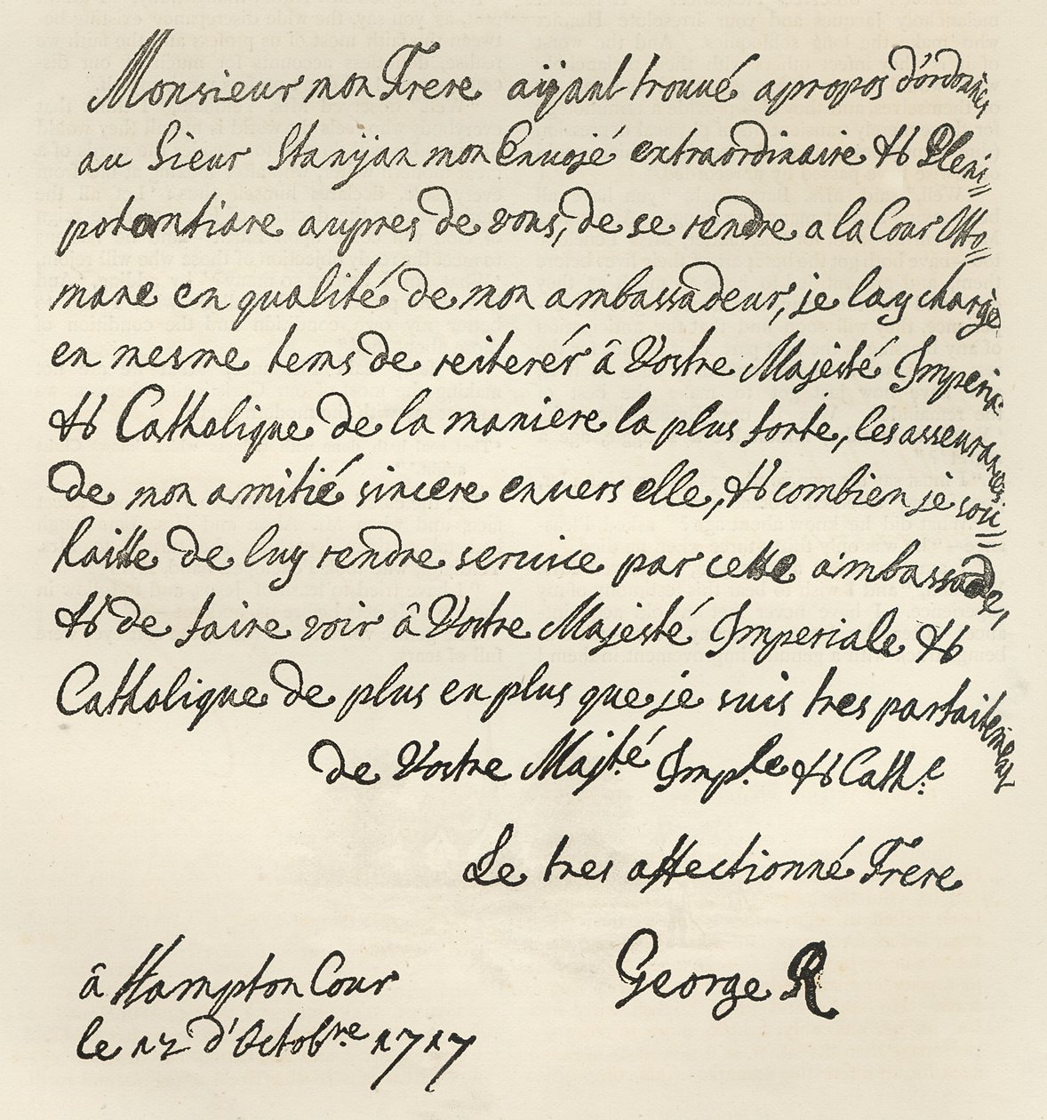 رسالة من جورج الأول إلى تشارلز السادس ، 1717 ، منشورة في "وقت الفراغ" ، 1891 بواسطة مدرسة اللغة الإنجليزية