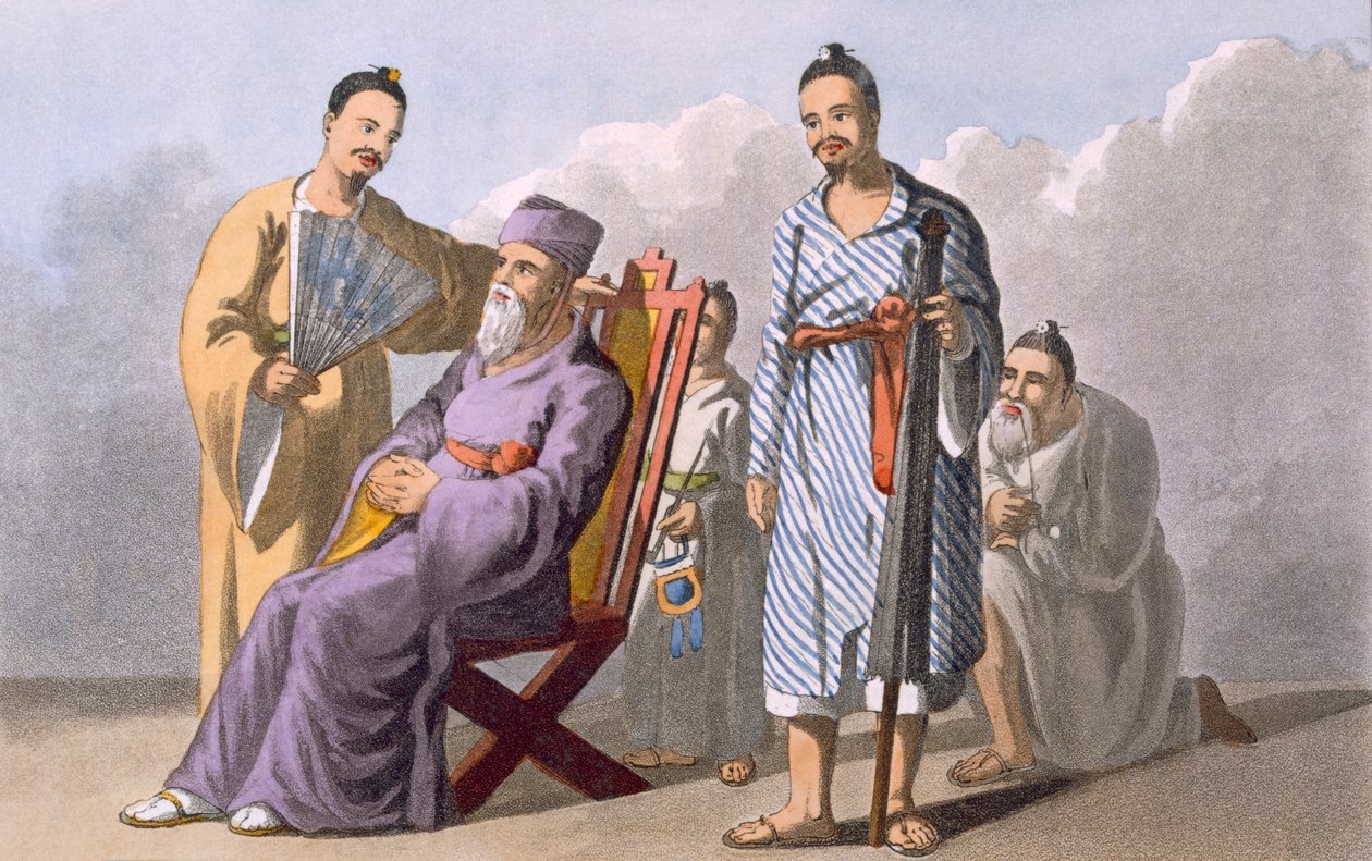 رئيس Lewchewan والمدعوين ، 1820 (ألوان مائية) بواسطة مدرسة اللغة الإنجليزية
