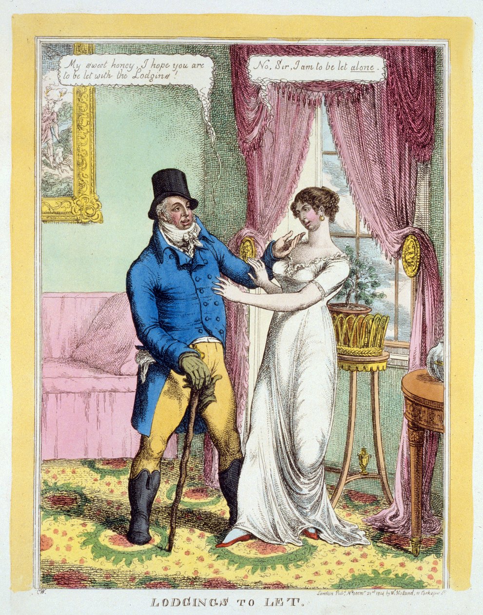 مساكن إلى Let، pub. 1814 (نقش ملون يدوي) بواسطة مدرسة اللغة الإنجليزية