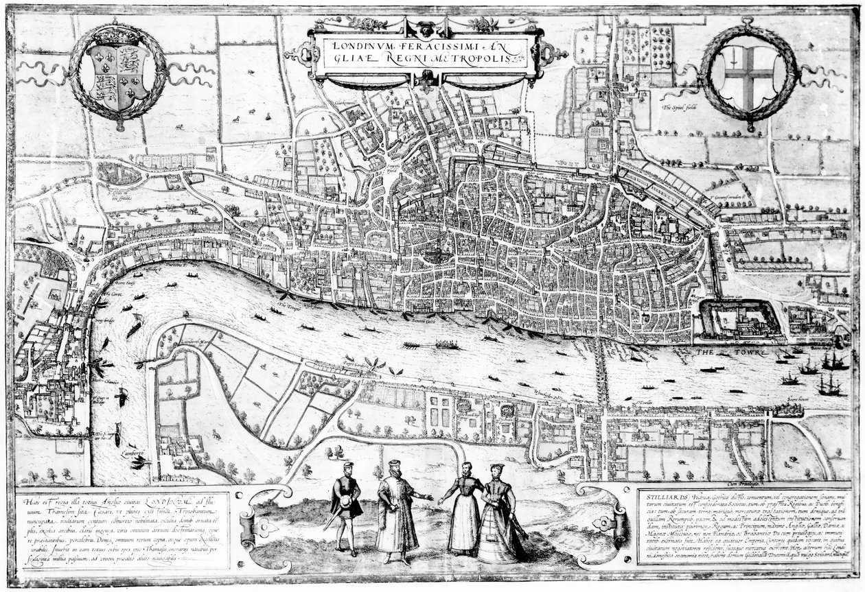 Londinium Feracissimi Angliae Regni Metropolis ، رسم توضيحي مأخوذ من لندن في زمن تيودورز بواسطة السير ووكر بيسانت ، 1904 بواسطة مدرسة اللغة الإنجليزية