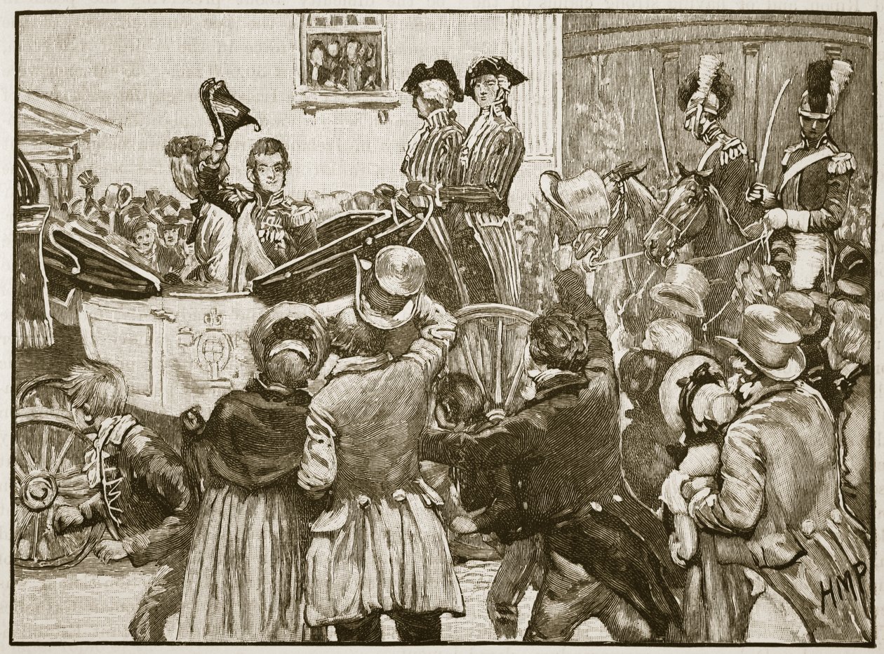اللورد أنجلسي يغادر أيرلندا ، كينغستاون ، 1828 ، رسم توضيحي من كاسيلس مصور تاريخ إنجلترا (صورة بني داكن) بواسطة مدرسة اللغة الإنجليزية