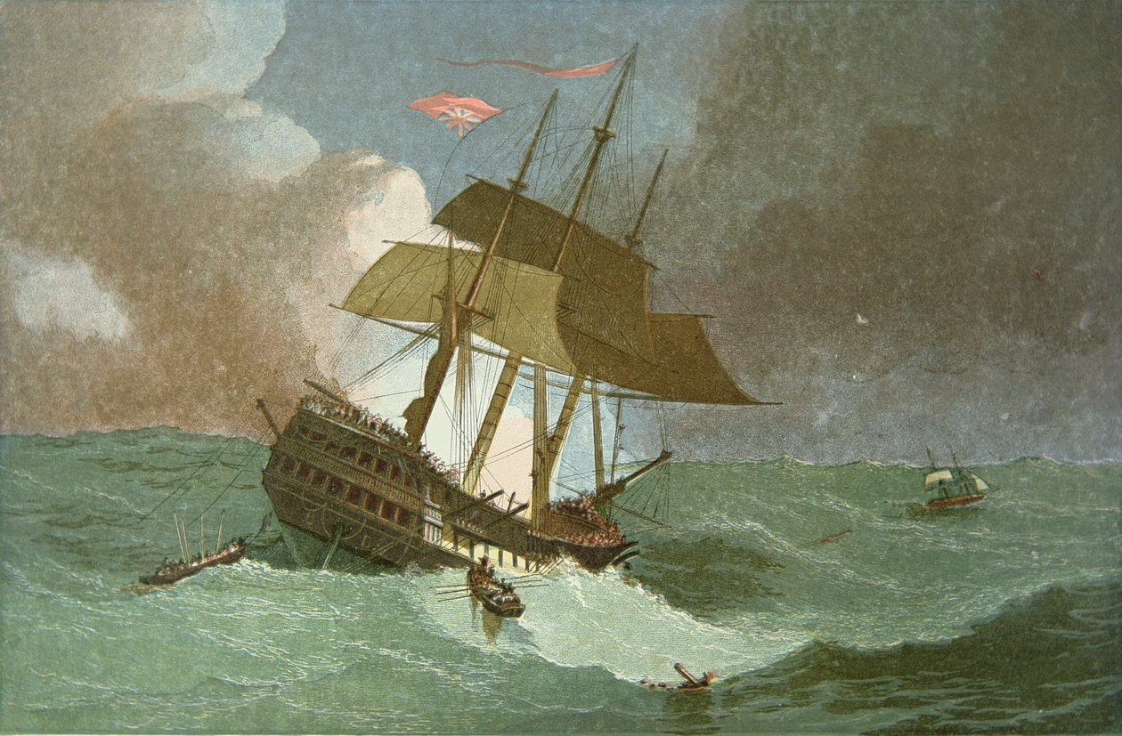فقدان 'Kent' East Indiaman ، حوالي عام 1825 (لون ليثو) بواسطة مدرسة اللغة الإنجليزية