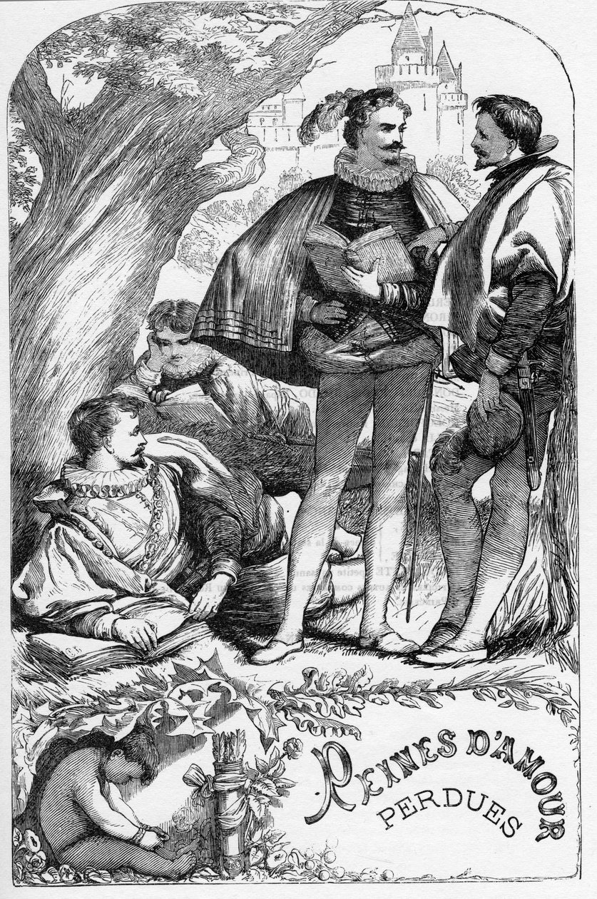 Lost Labour's Lost - رسم توضيحي في "" الأعمال التي أكملها ويليام شكسبير "" 1866 - تم استعارة الرسوم التوضيحية والشكل العام لهذه الطبعة من شكسبير المصور لكاسيل ، والذي نُشر في لندن بواسطة مدرسة اللغة الإنجليزية
