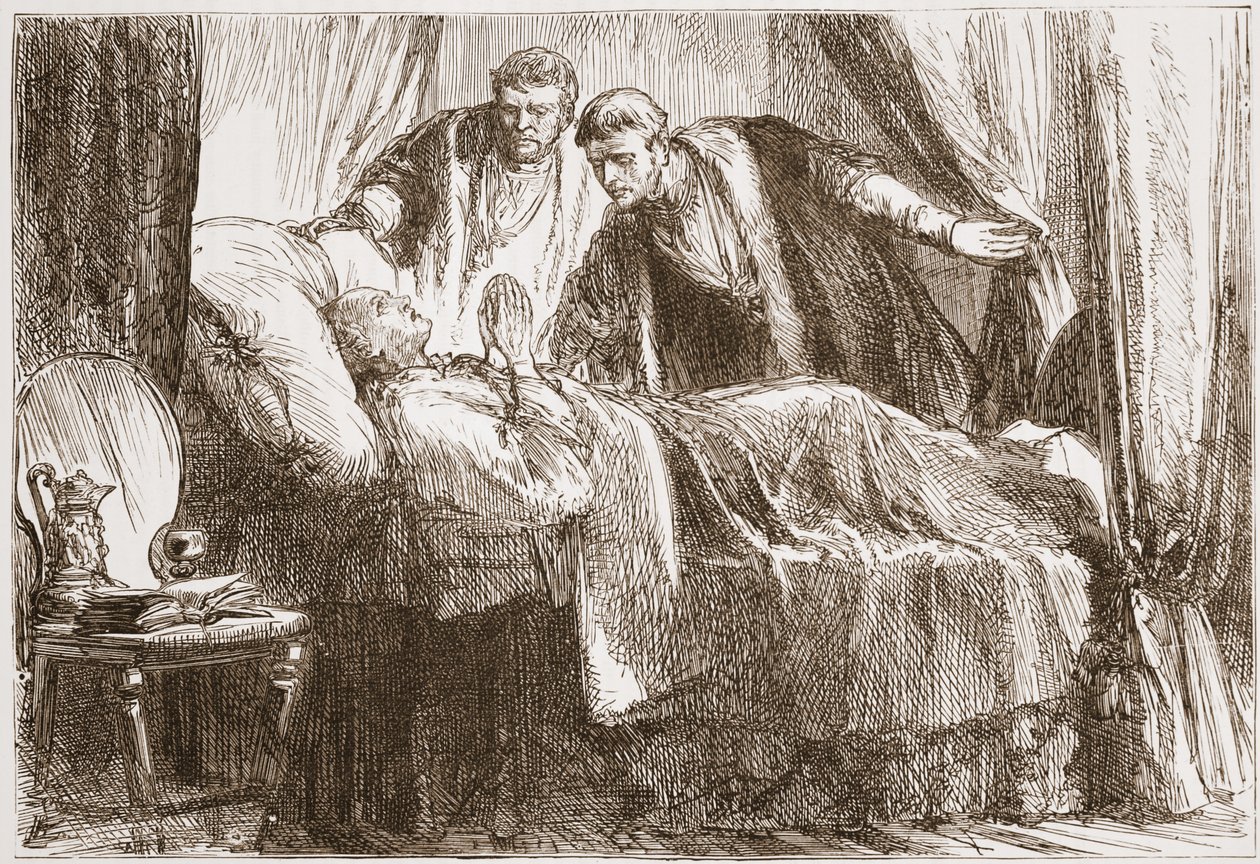 لوثر على فراش الموت ، التوضيح من تاريخ البروتستانتية بقلم جيمس أيتكين ويلي (1808-1890) ، حانة. 1878 بواسطة مدرسة اللغة الإنجليزية