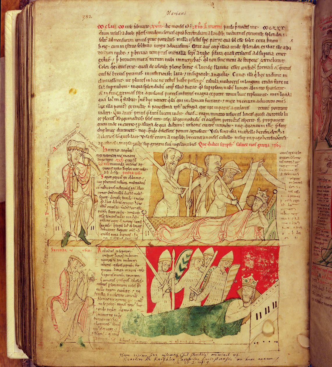 MS CCC 157 ، ص 382 ، الرؤى التي حلم بها الملك هنري الأول في نورماندي عام 1130 ، من Worcester Chronicle ، c.1130-40 (ورق) بواسطة مدرسة اللغة الإنجليزية