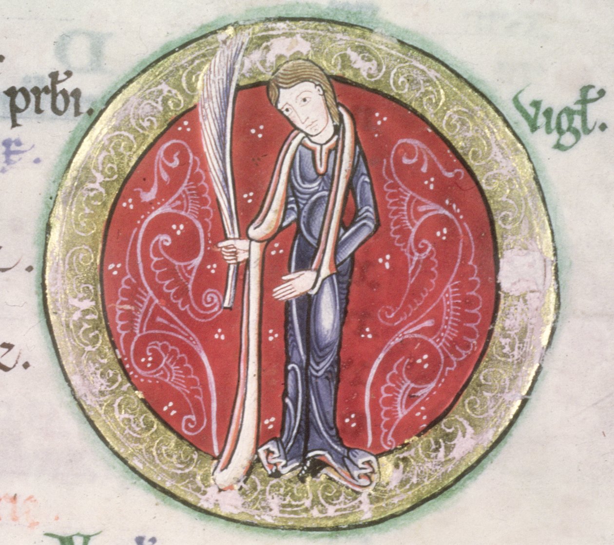 MS Hunter 229 f.4v Virgo ، من Hunterian Psalter ، c.1170 (قلم وحبر وتمبرا على ورق) (التفاصيل) بواسطة مدرسة اللغة الإنجليزية