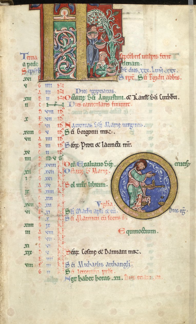 MS Hunter 229 f.5r سبتمبر ، من Hunterian Psalter ، c.1170 (قلم وحبر ، وتمبرا على ورق) بواسطة مدرسة اللغة الإنجليزية