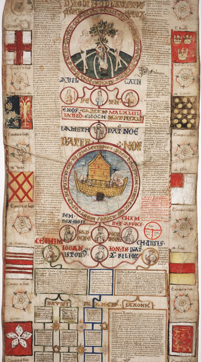 MS Lewis E 201 القسم 2 ، تاريخ العالم من الخلق إلى Woden ، مع علم الأنساب لإدوارد الرابع ، حوالي 1461 بواسطة مدرسة اللغة الإنجليزية