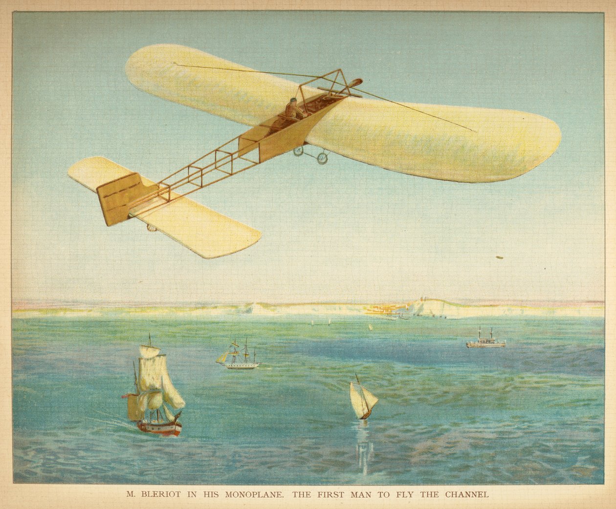 M. Bleriot في طائرته أحادية السطح. أول رجل يطير في القناة. كتاب المناطيد للناس الصغار. لندن: إرنست نيستر ، [1912] بواسطة مدرسة اللغة الإنجليزية
