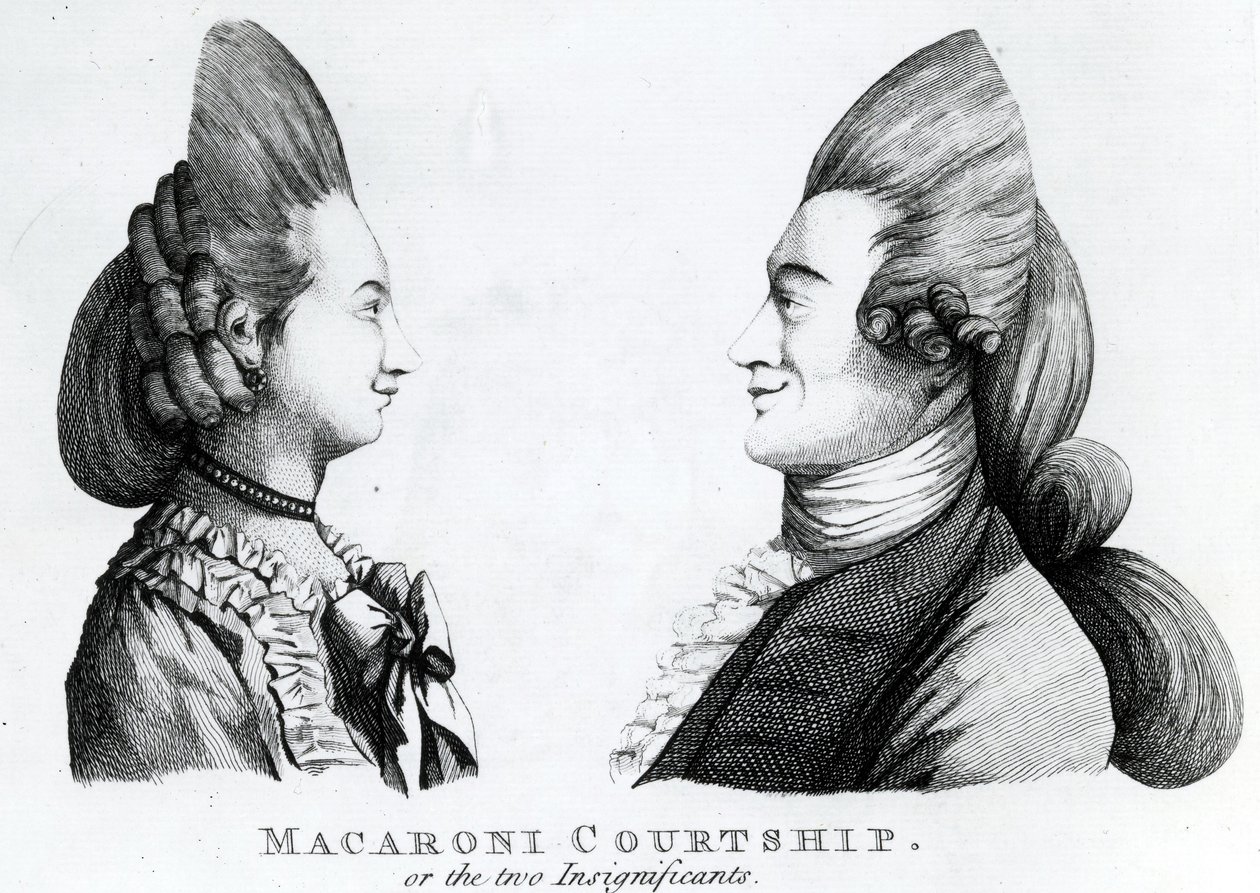 مغازلة المعكرونة ، أو اثنين غير مهمين ، نشره M. Darly ، 1772 (mezzotint) بواسطة مدرسة اللغة الإنجليزية