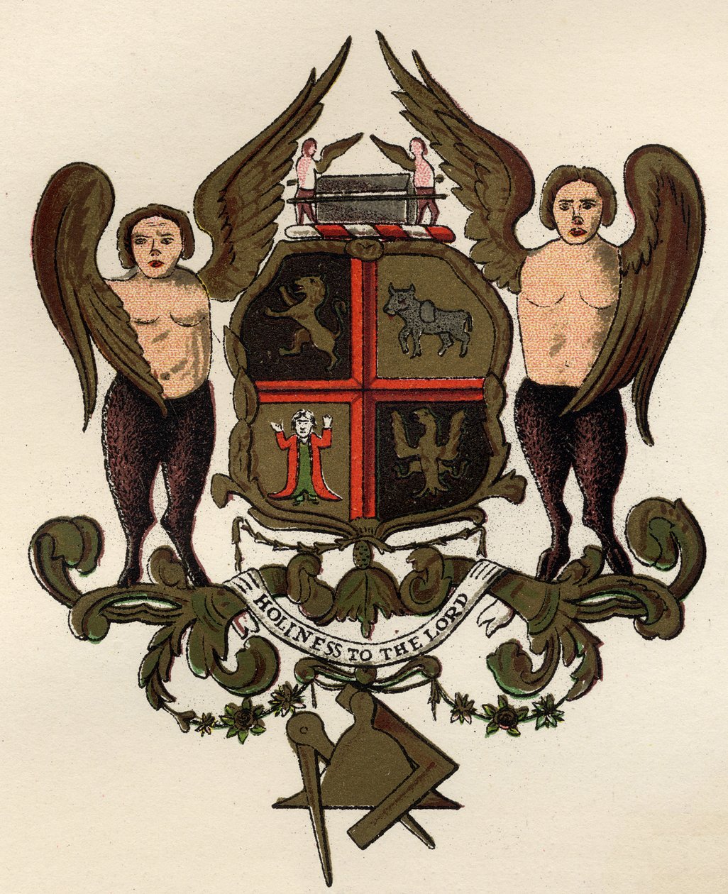 الأسلحة الماسونية ، بعد لوحة مطلية بحوزة WHY Rylands ، من The History of Freemasonry ، المجلد الثاني ، نشرها توماس سي.جاك ، لندن ، 1883 بواسطة مدرسة اللغة الإنجليزية