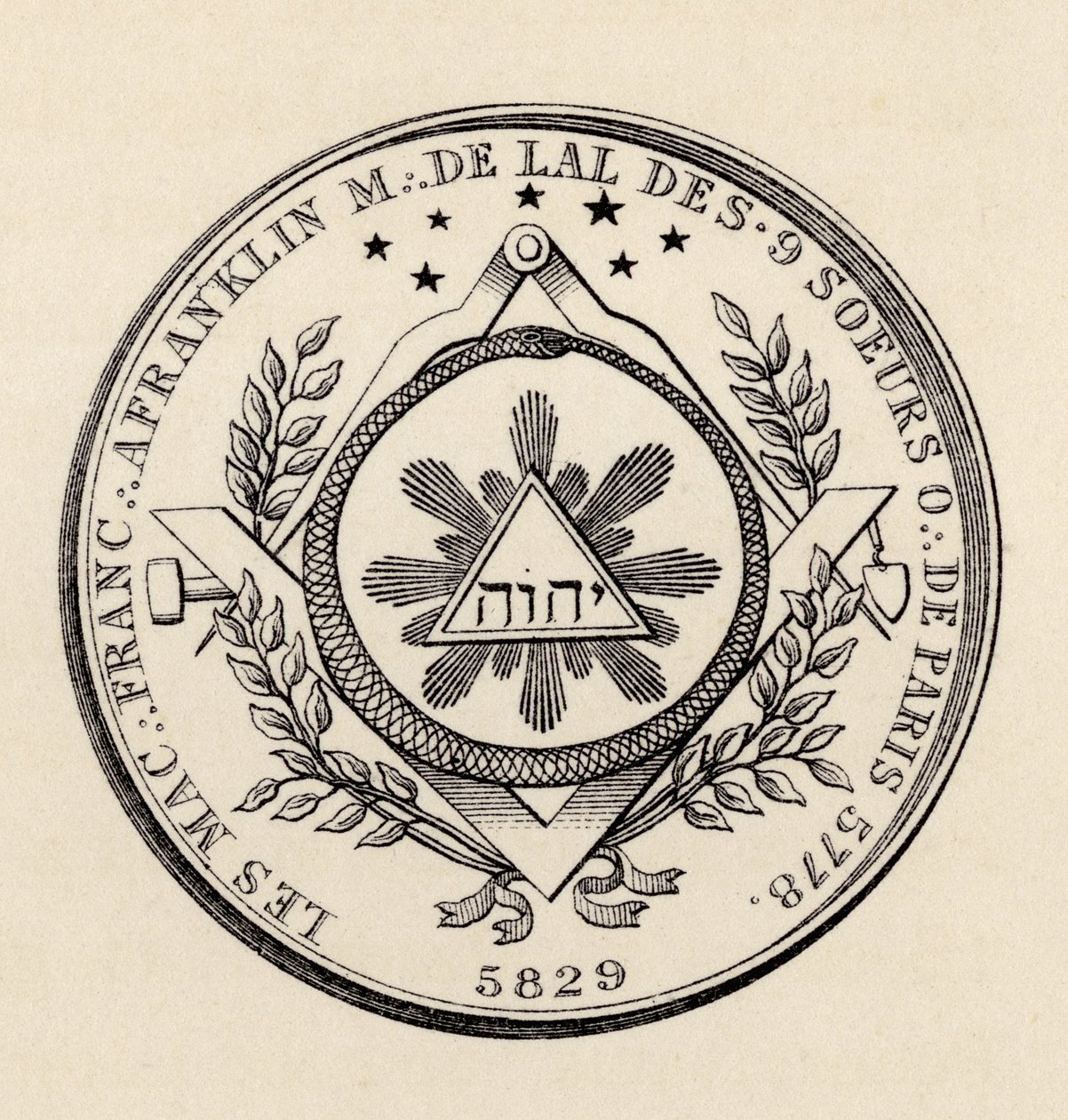ختم ماسوني ، من "تاريخ الماسونية ، المجلد الثالث" ، نشره توماس سي جاك ، لندن ، 1883 بواسطة مدرسة اللغة الإنجليزية