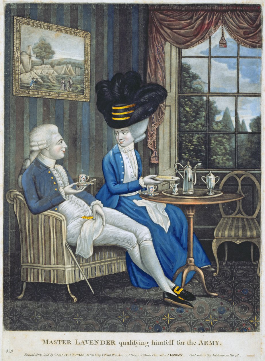 سيد الخزامى يؤهل نفسه للجيش ، الحانة. بواسطة كارينغتون بولز (fl.1744-93) ، 1781 (نقش mezzotint) بواسطة مدرسة اللغة الإنجليزية