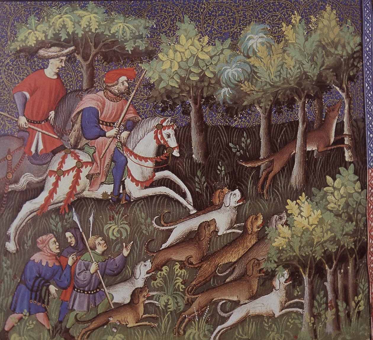 الأرستقراطيون في العصور الوسطى يصطادون الثعالب (تمبرا على ورق) بواسطة مدرسة اللغة الإنجليزية