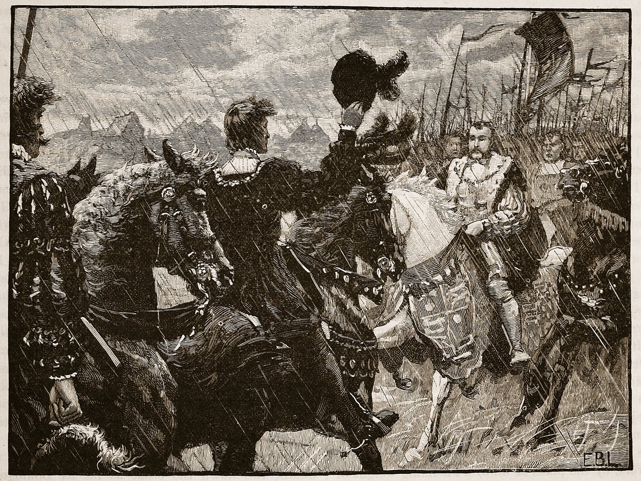 لقاء هنري والإمبراطور ماكسيميليان ، رسم توضيحي من تاريخ كاسيلس المصور لإنجلترا (صورة بني داكن) بواسطة مدرسة اللغة الإنجليزية
