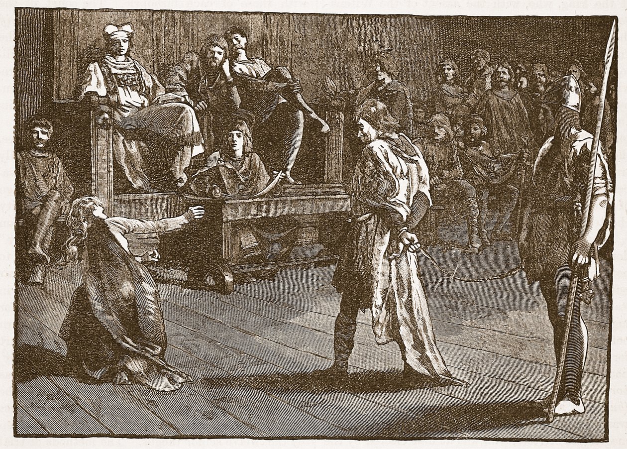 اجتماع Shire-Moot ، c.835 ، رسم توضيحي من Cassells Illustrated History of England (sepia photo) بواسطة مدرسة اللغة الإنجليزية