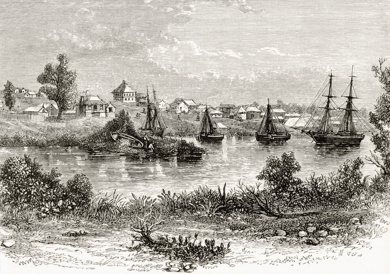 ملبورن ، 1840 ، من "الصور الأسترالية" بقلم هوارد ويلوبي ، نشرتها جمعية المسالك الدينية ، لندن ، 1886 بواسطة مدرسة اللغة الإنجليزية