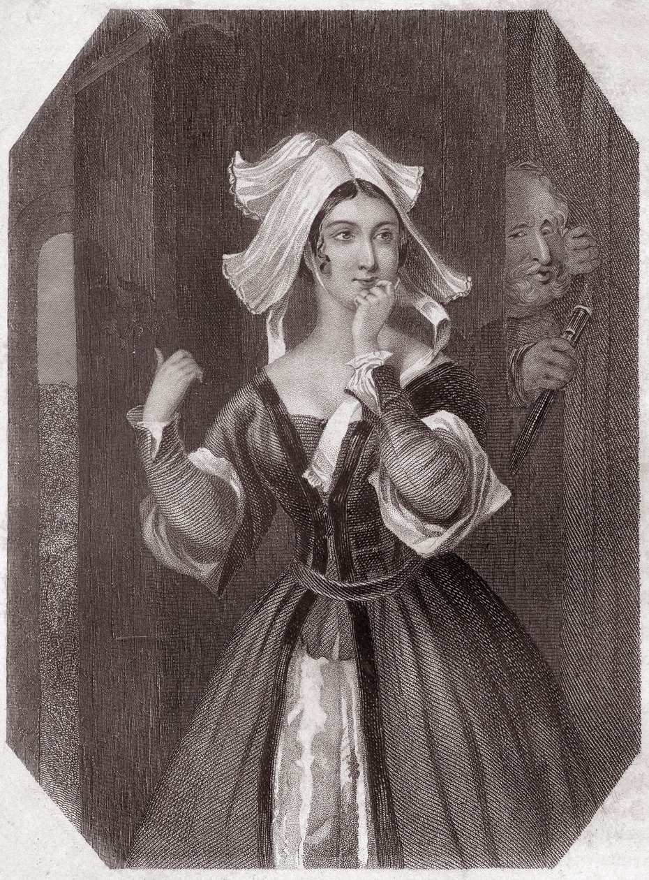 Mistress Page (The Merry Wives of Windsor) في - "" معرض نساء شكسبير ، مجموعة من 45 صورة جادة لفنانين من أوائل لندن ، غنية بالسجلات النقدية والأدبية "" حوالي عام 1838 - من "" معرض نساء شكسبير ، العقيد بواسطة مدرسة اللغة الإنجليزية