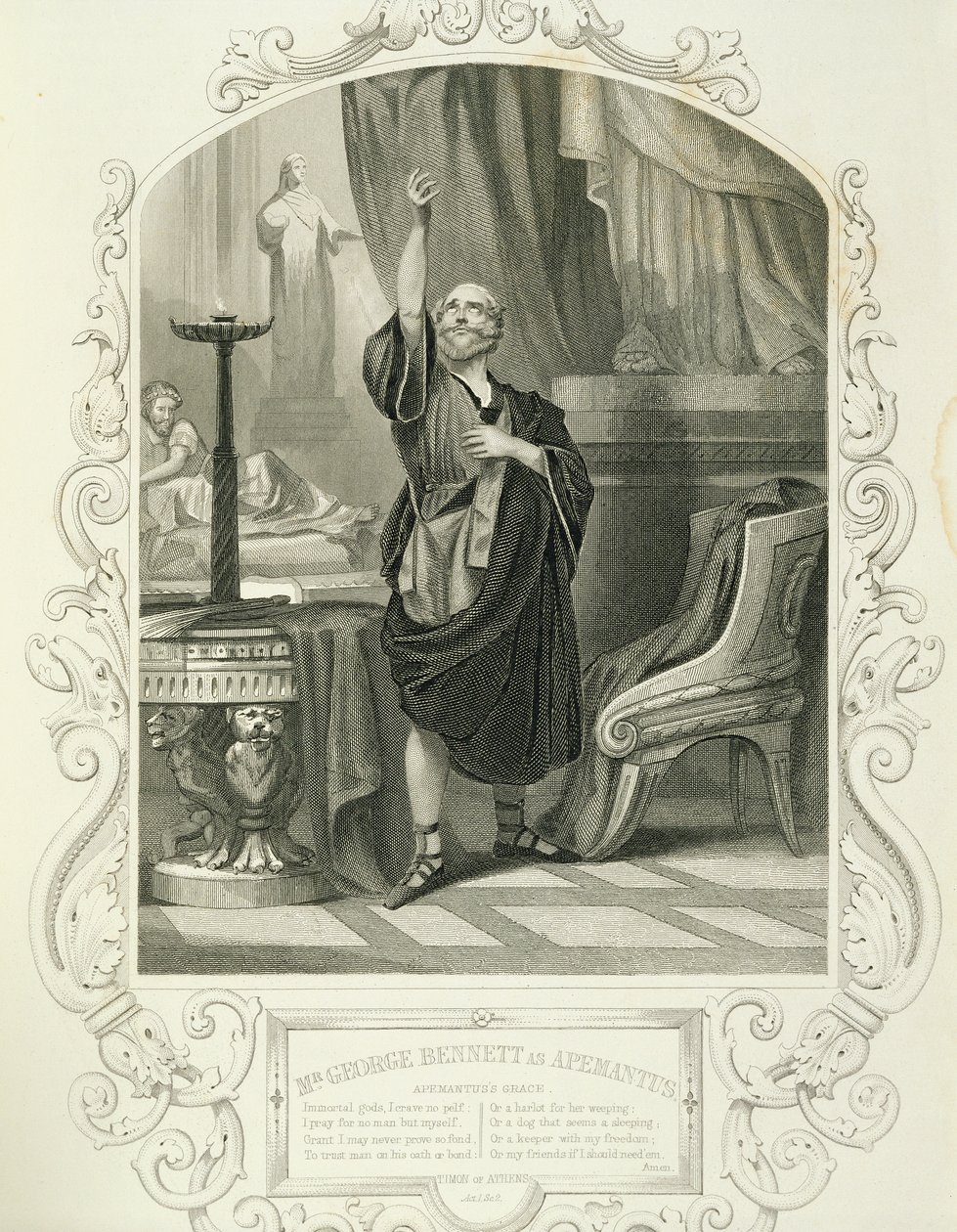 السيد جورج بينيت مثل Apemantus ، القانون الأول المشهد 2 ، في تيمون أثينا بقلم ويليام شكسبير (1564-1616) بواسطة مدرسة اللغة الإنجليزية