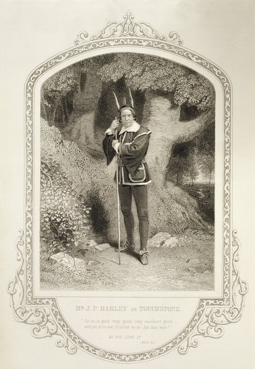 السيد جي بي هارلي مثل Touchstone ، Act V Scene 1 ، كما تحبها بقلم ويليام شكسبير (1564-1616) منقوش بواسطة جورج هوليس (1792-1842) من نمط داغوريروت بواسطة JP Mayall (1810-1901) بواسطة مدرسة اللغة الإنجليزية