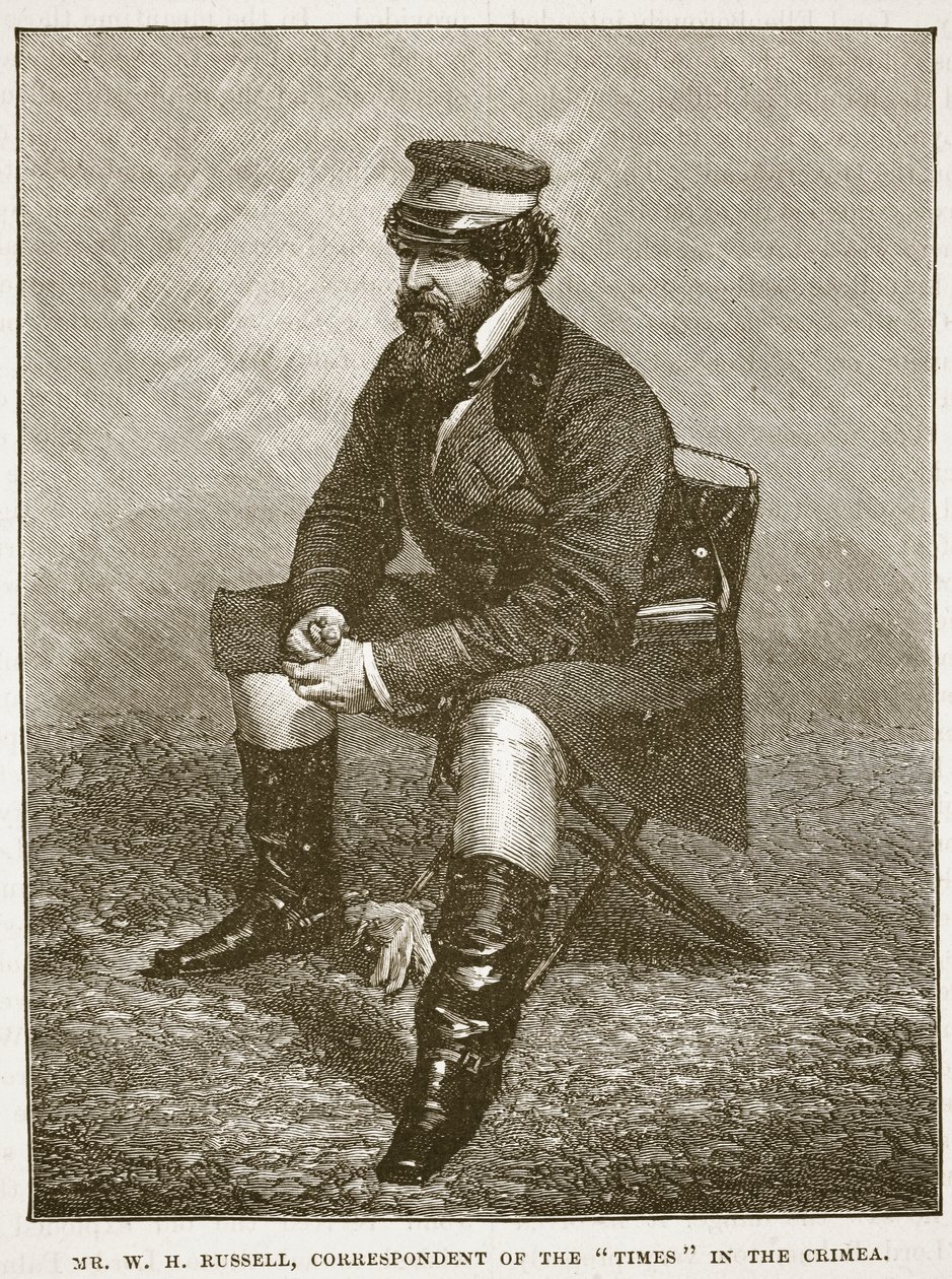 السيد WH Russell ، مراسل تايمز في شبه جزيرة القرم ، رسم توضيحي من Cassells Illustrated History of England (sepia photo) بواسطة مدرسة اللغة الإنجليزية
