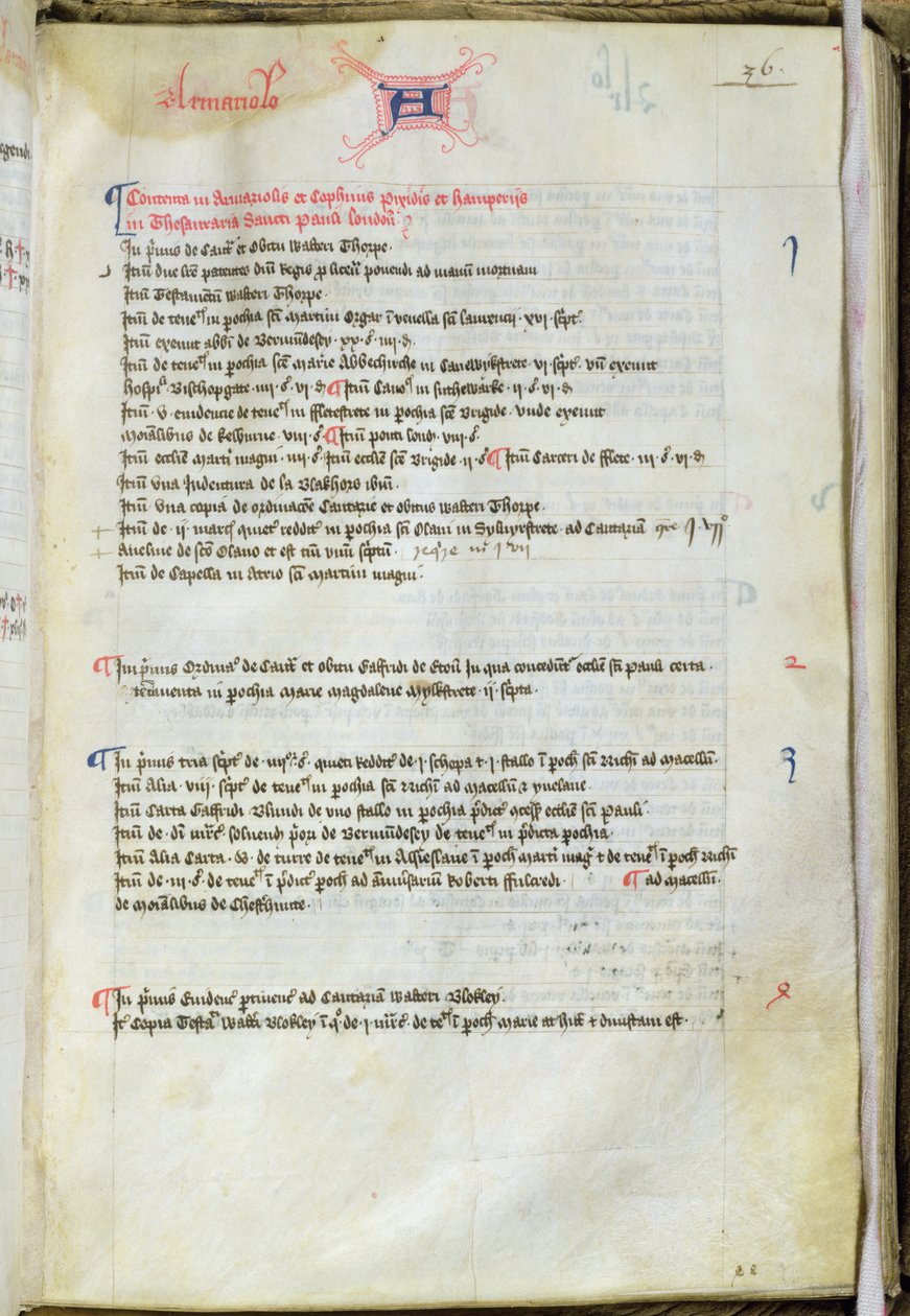 Ms.25511 fol.36r جرد عميد Lyseuxs ، كاتدرائية القديس بولس ، 1440 بواسطة مدرسة اللغة الإنجليزية